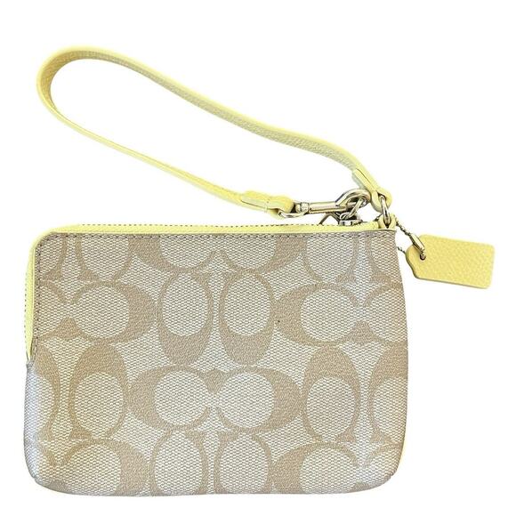 Coach PVC Leather Double Zipper Wristlet Wallet - Beige & Yellow - Picture 2 of 10